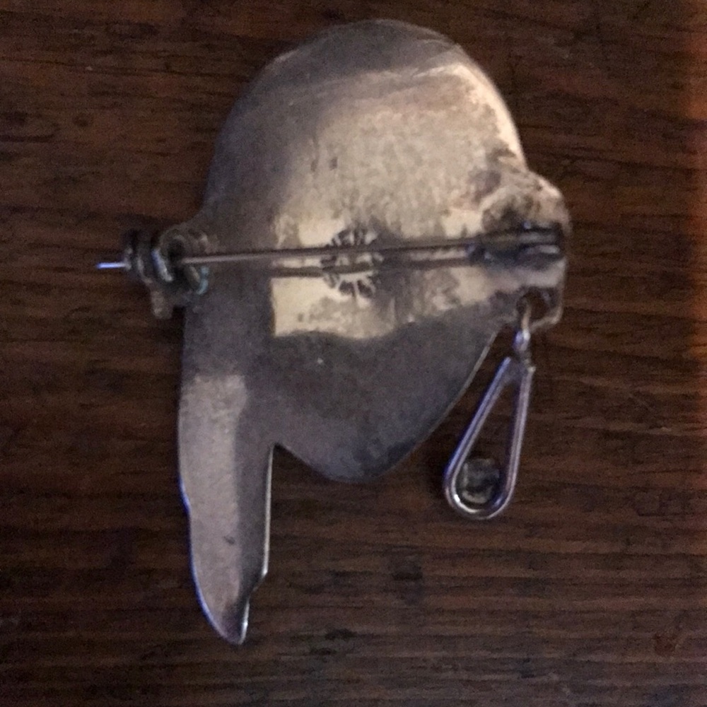 Vintage Native American Mask Brooch Green Turquoise Mexico Sterling Silver - Picture 2 of 6